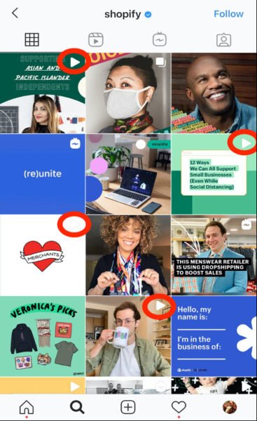 Tổng quan Feed Instagram của Shopify với sự đa dạng nội dung