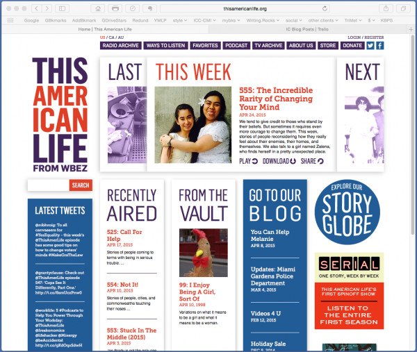Trang chủ của chương trình This American Life với các tùy chọn nội dung
