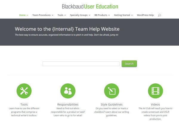 Trang chủ website nội bộ Blackbaud thể hiện kiến trúc thông tin chiến lược nội dung