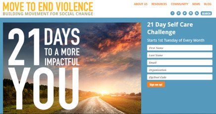 Trang đăng ký chiến dịch email "Thử thách Chăm sóc Bản thân 21 ngày" của Move to End Violence