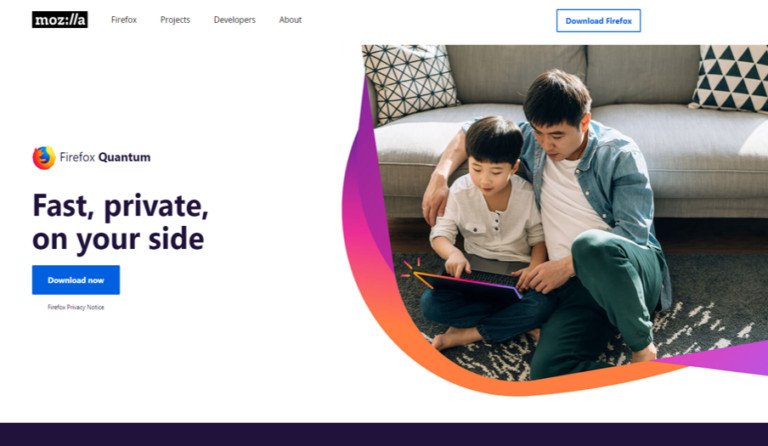 Trang đích đã tối ưu của Mozilla với nút CTA tải xuống Firefox đơn giản và nổi bật, cải thiện trải nghiệm người dùng.