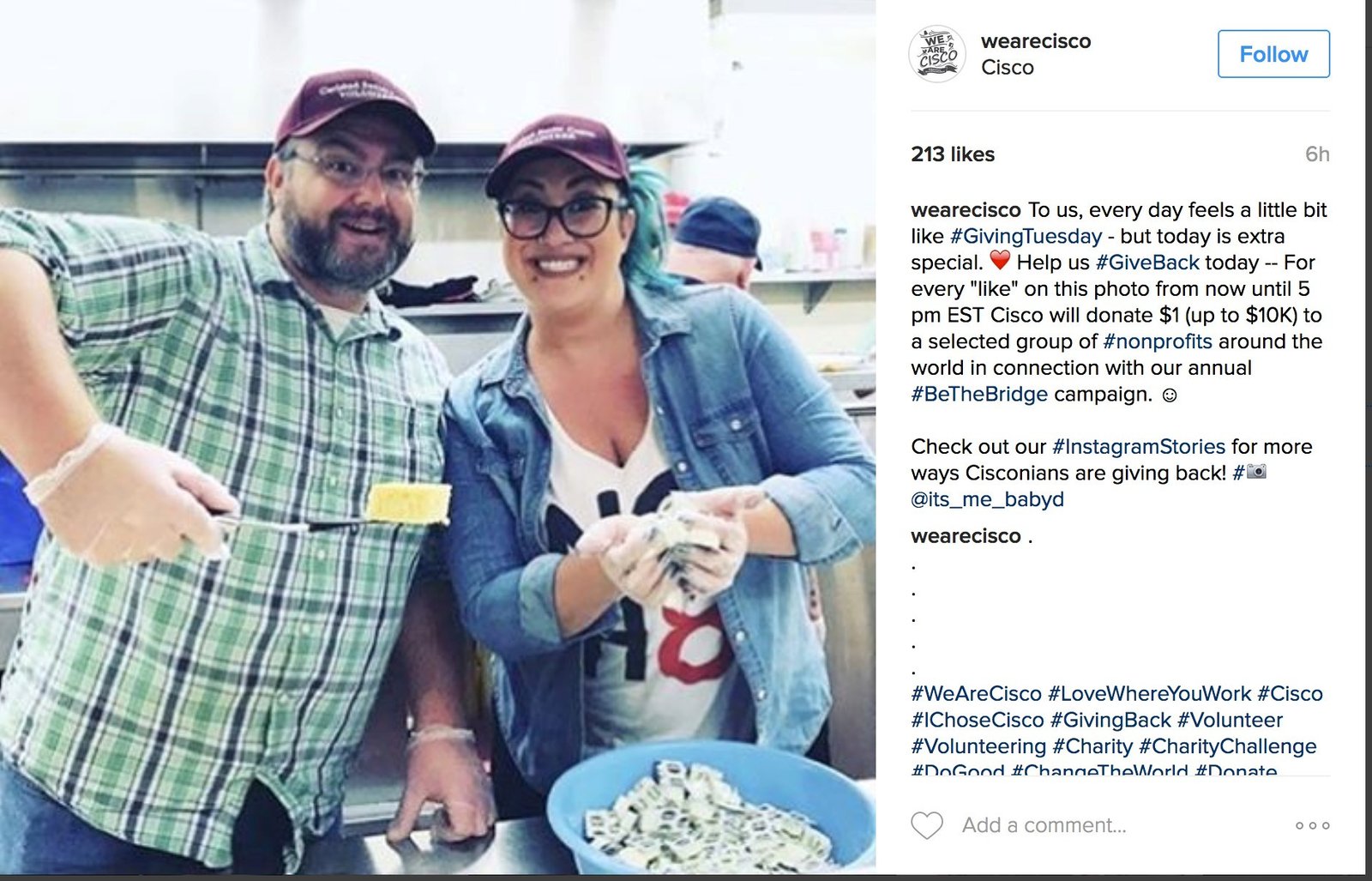 Trang Instagram của Cisco với nhiều hình ảnh và hashtag #WeAreCisco, thể hiện cách công ty tuyển chọn nội dung do nhân viên tạo.