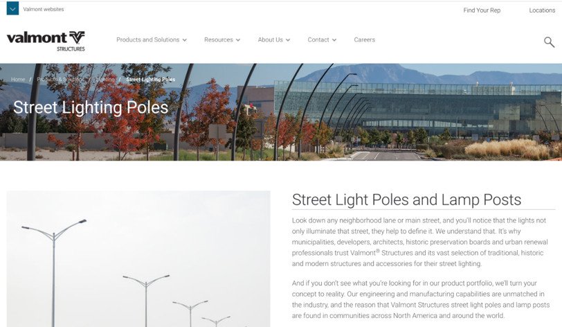 Trang sản phẩm chiếu sáng của Valmont Structures