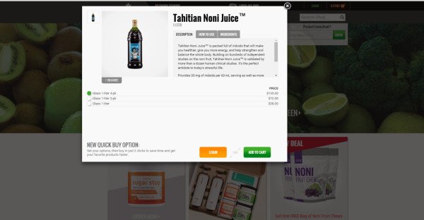 Trang sản phẩm Tahitian Noni Juice sử dụng lập luận logic và bằng chứng khoa học để thuyết phục người dùng.