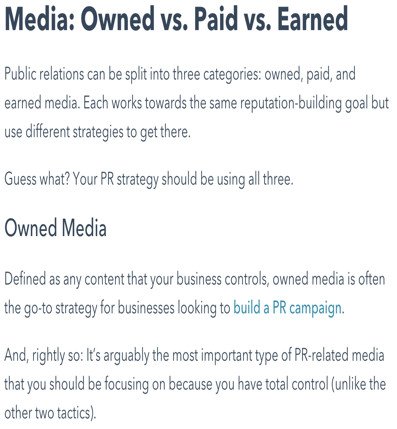 Trang trụ cột về Public Relations (PR) của HubSpot