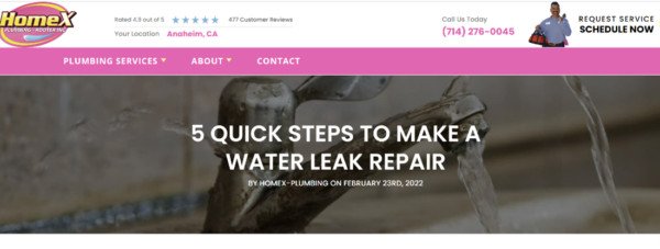 Trang web HomeX hướng dẫn sửa chữa rò rỉ nước, minh họa content marketing giải quyết vấn đề khách hàng