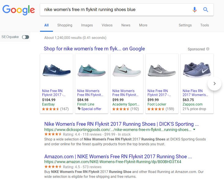 transactional intent search example