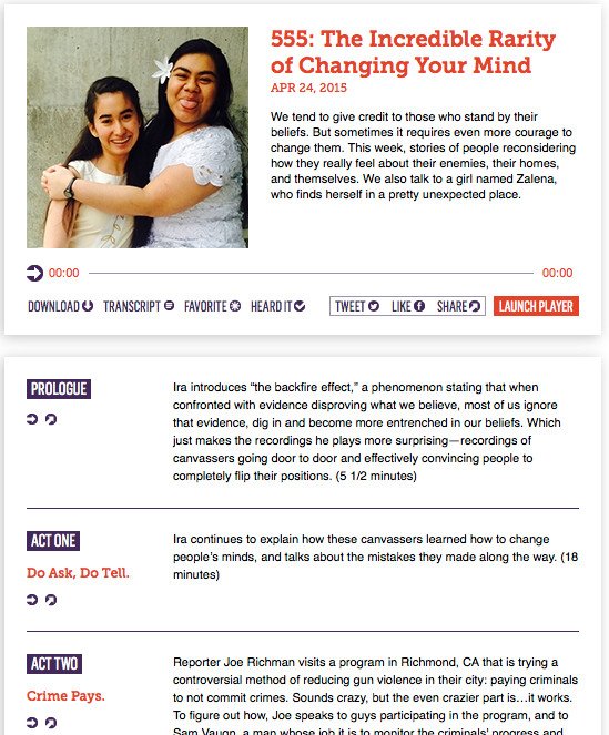 Ứng dụng This American Life hiển thị cấu trúc các tập