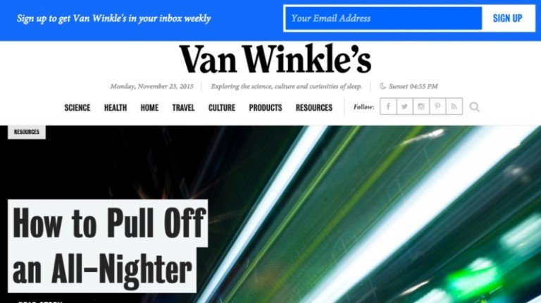 Van Winkle's của Casper, một trang web chuyên về giấc ngủ, minh họa chiến lược Content Marketing xây dựng thương hiệu nội dung vững chắc.