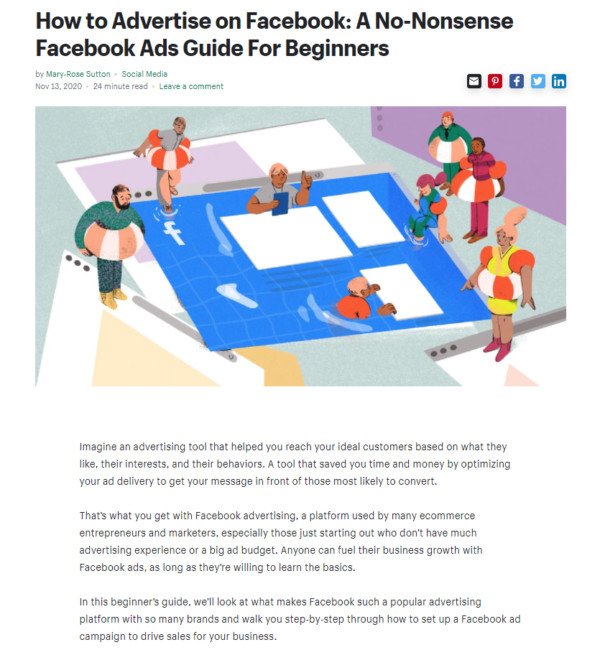 Ví dụ đoạn mở đầu từ Shopify giúp độc giả biết rõ nội dung về quảng cáo Facebook.