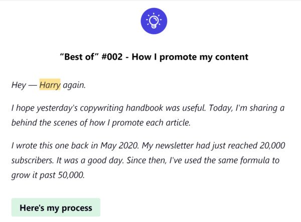 Ví dụ email của Harry Dry