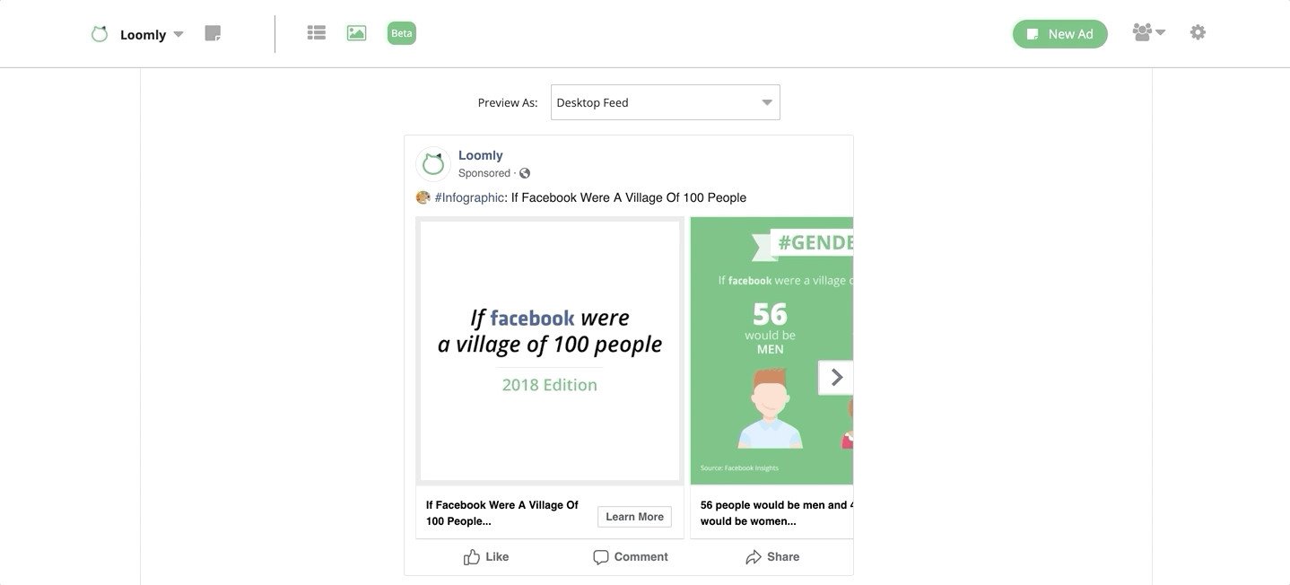 Ví dụ quảng cáo carousel trên Facebook với infographic được tái sử dụng theo định dạng ngang