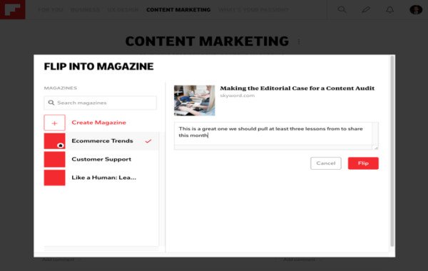 Ví dụ về bảng riêng tư Flipboard