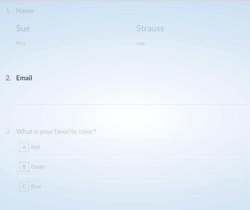 Ví dụ về biểu mẫu hội thoại của WordPress plugin Conversational Forms giúp tương tác người dùng.
