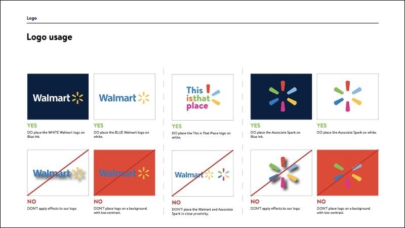 Ví dụ về Brand Guidelines của Walmart, thể hiện sự chi tiết và quy mô của bộ quy chuẩn thương hiệu toàn cầu.