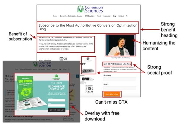 Ví dụ về chiến thuật đăng ký của Conversion Sciences