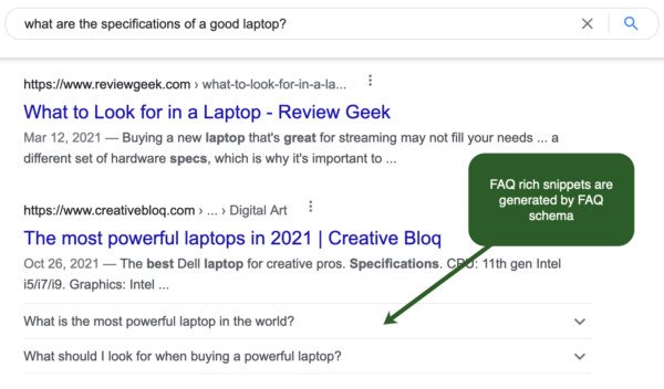 Ví dụ về FAQ Schema hiển thị trên kết quả tìm kiếm Google