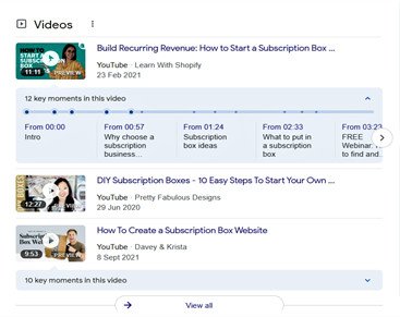 Ví dụ về kết quả tìm kiếm có video cho "subscription box"