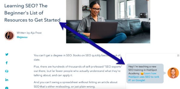 Ví dụ về lời kêu gọi hành động (CTA) được đặt trong nội dung bài viết của HubSpot