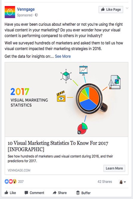 Ví dụ về quảng cáo nội dung trả phí trên Facebook của Venngage