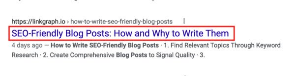 Ví dụ về thẻ tiêu đề và mô tả meta hiển thị trên trang kết quả tìm kiếm của Google