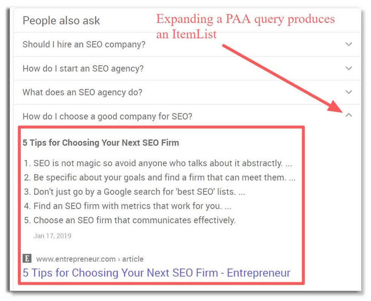 Ví dụ về tính năng People Also Ask trên trang kết quả tìm kiếm của Google