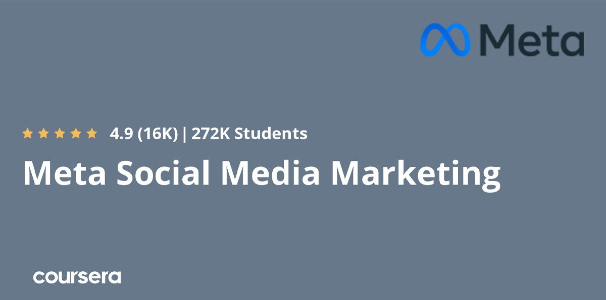 Hình ảnh logo Coursera và Meta Social Media Marketing Professional Certificate, minh họa cho một khóa học chuyên nghiệp về marketing mạng xã hội, bao gồm kỹ năng Facebook Ads.