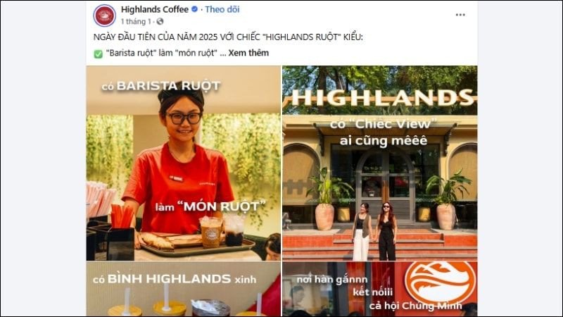 Hình ảnh một tách cà phê Highlands Coffee đặt trên sách và máy tính, minh họa cách kể chuyện bằng hình ảnh trên mạng xã hội.