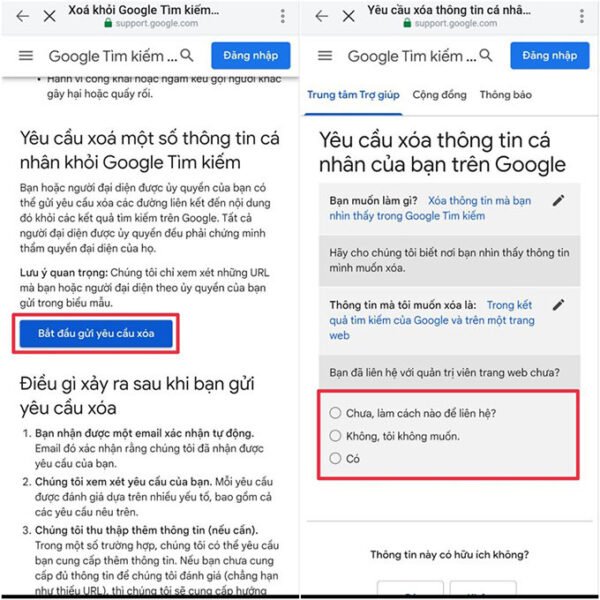 Thông tin cần thiết khi yêu cầu Google gỡ bỏ nội dung