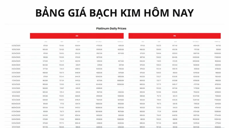 Giá Bạch Kim Hôm Nay: Phân Tích Chi Tiết và Dự Báo 2026 Bảng giá bạch kim hôm nay bao nhiêu