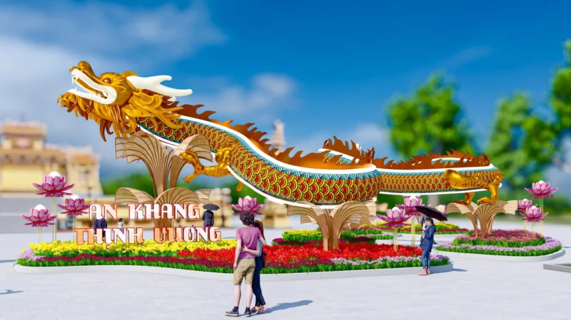 Rồng Vàng Huế: Biểu Tượng Độc Đáo Của Cố Đô Qua Lăng Kính 2026 Rồng Vàng Huế tạo điểm nhấn trong không gian lễ hội