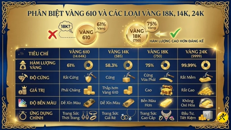 Vàng 610: Định Nghĩa, Đặc Điểm và Ý Nghĩa Trong Đầu Tư 2026 So sánh giá vàng 610 trên thị trường